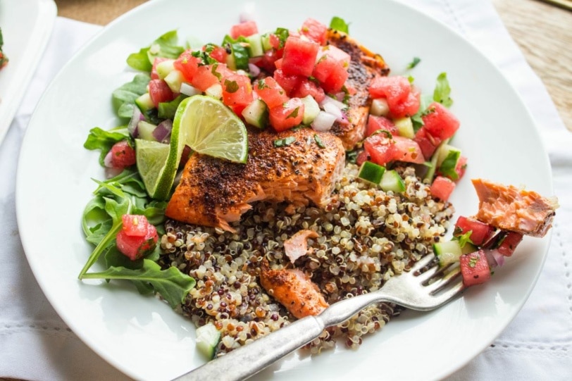 Watermelon Salsa with Roasted Salmon (Healthy Summer Dinner)