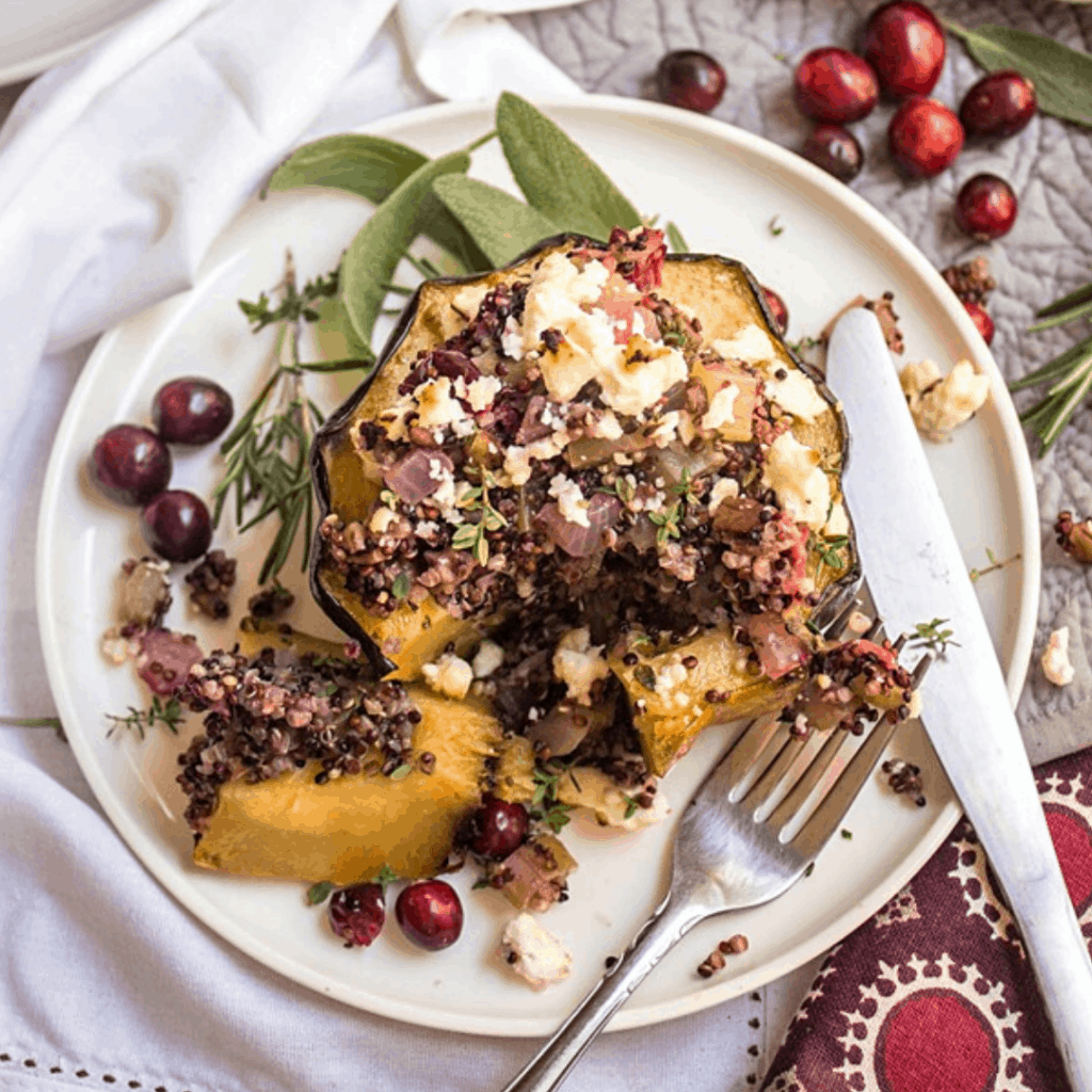 Vegetarian Stuffed Acorn Squash With Cranberries Gluten Free