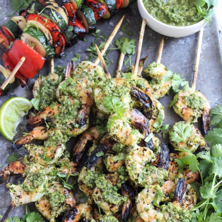Easy Grilled Shrimp Skewers with Homemade Chimichurri Sauce