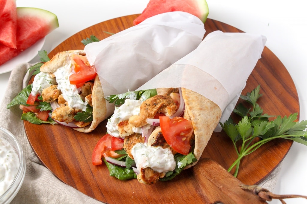 Recipes Using Summer Produce - Chicken Gyros with Watermelon Rind Tzatziki