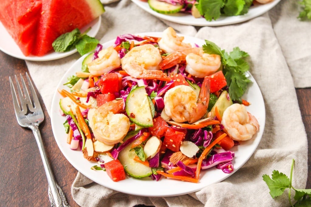 Recipes Using Summer Produce - Sesame Shrimp and Watermelon Salad