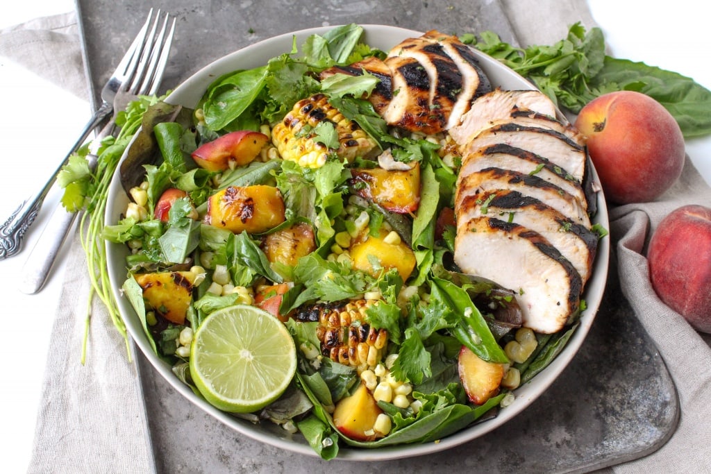 Recipes Using Summer Produce - Honey Lime Grilled Chicken with Grilled Peach and Corn Salad