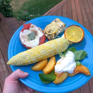 corn with peaches and fish