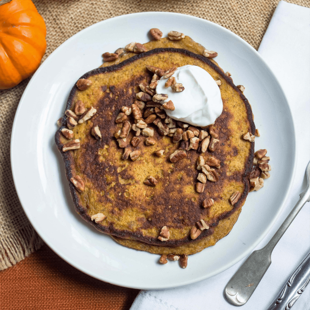 Healthy Pumpkin Protein Pancakes - Once Upon a Pumpkin