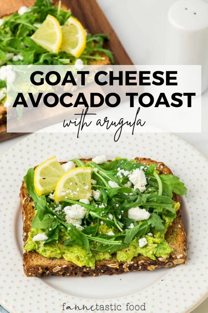 smashed avocado toast with goat cheese and arugula