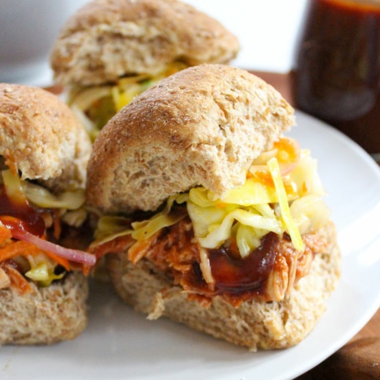 Easy Pulled BBQ Chicken Sliders With Coleslaw (No Mayo) - FANNEtastic Food