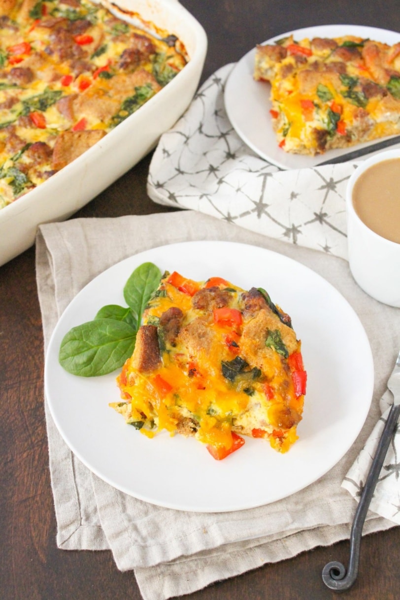 sausage egg strata on a plate