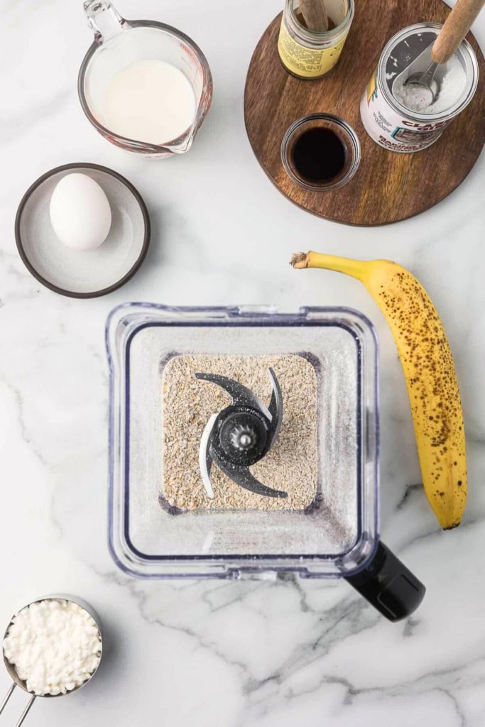 homemade oat flour in a blender