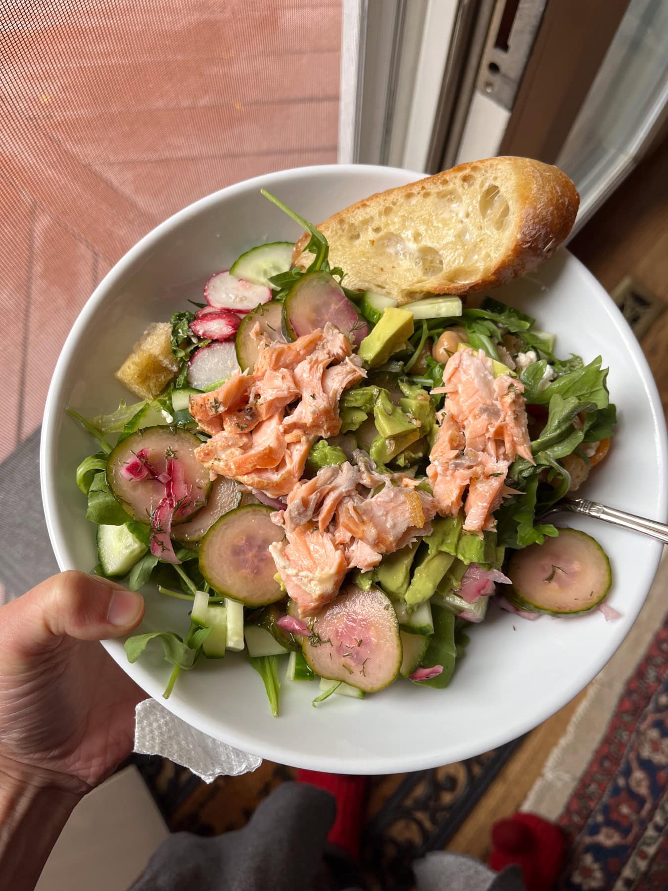 salmon on salad