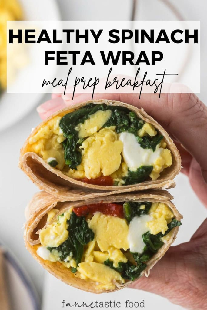 breakfast spinach feta wrap sliced in half