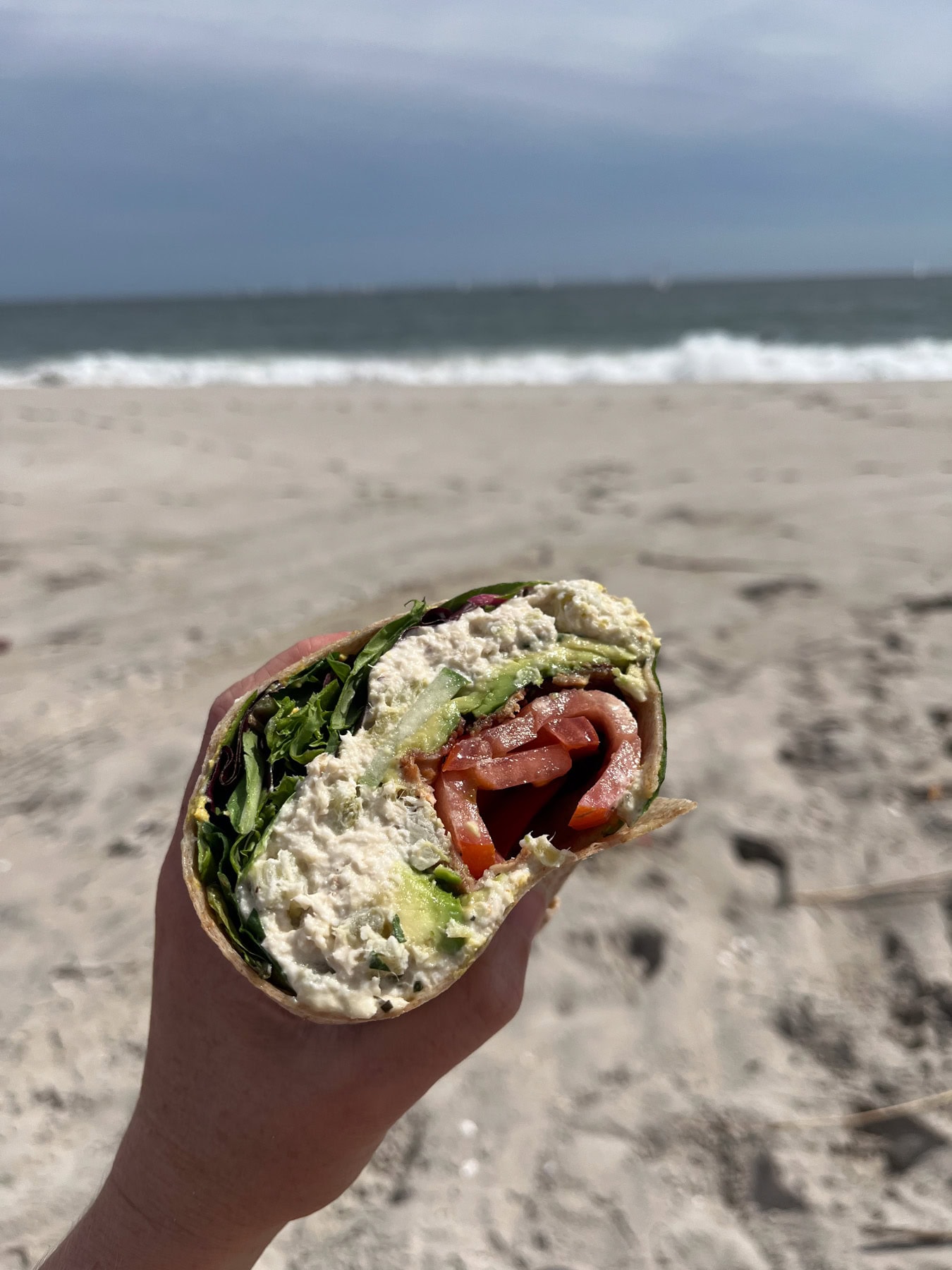 tuna salad wrap on the beach